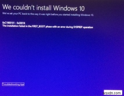 Windows 11/10 fails to install or update: Error 0xC1900101 – 0x30018