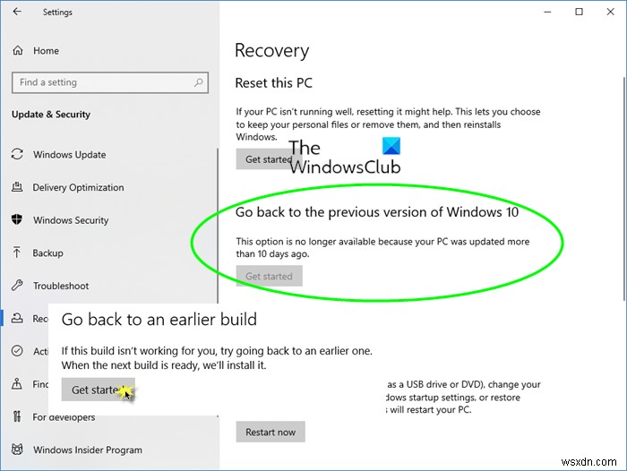 How to go back to an Earlier Build or Previous Version of Windows 10