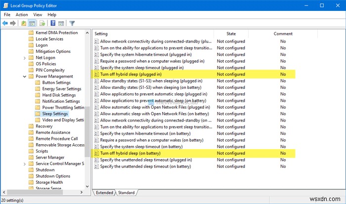 How to turn off Hybrid Sleep when PC is on battery or plugged in