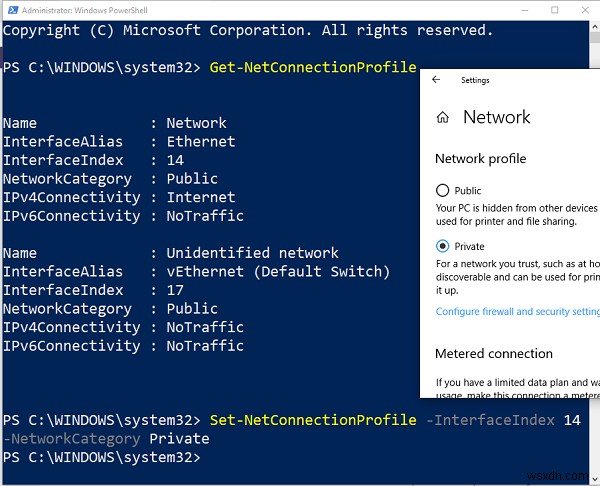 Option to change Network Profile from Public to Private missing in Windows 10