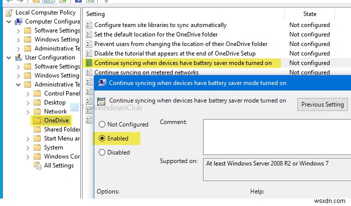 How to make OneDrive continue syncing when Battery Saver Mode is turned on