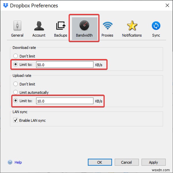 How to limit the bandwidth usage by OneDrive and Dropbox