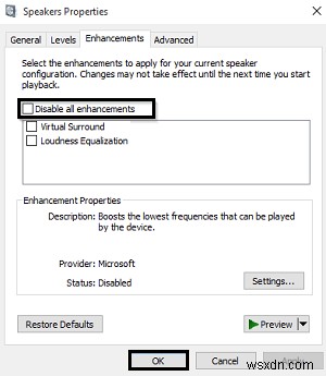 Turn off or Disable Audio Enhancements in Windows 10