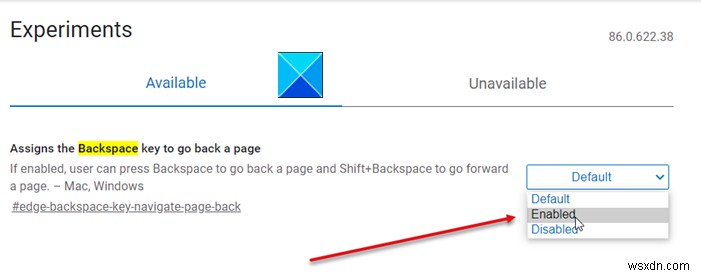 Enable Backspace Key to go back to the previous page in Microsoft Edge