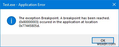 Exception Breakpoint has been reached, Error 0x80000003