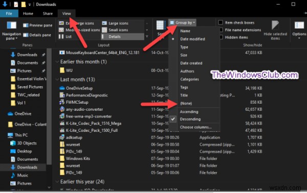 Remove Grouping & Sorting by Date in Downloads folder in Windows 11/10
