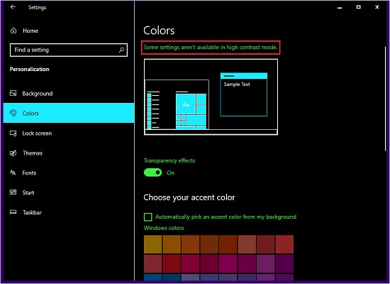 Some settings aren’t available in High Contrast mode error in Windows 11/10