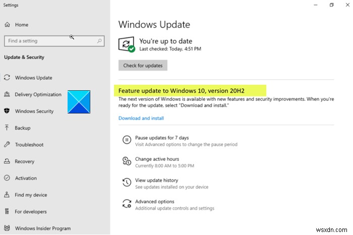 What is new in Windows 10 version 20H2 Feature Update?