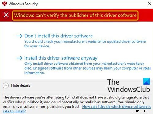 Windows can’t verify the publisher of this driver software on Windows 10