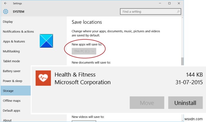 Move installed apps & New apps will save to settings greyed out in Windows 10