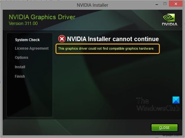This graphics driver could not find compatible graphics hardware – NVIDIA error