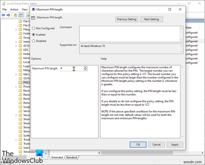 How to specify Minimum and Maximum PIN length in Windows 11/10