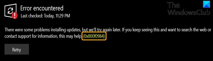 Fix Windows Update error 0x800f0984 on Windows 10