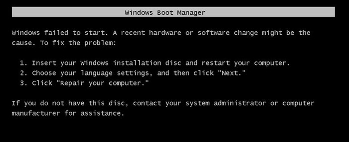 Windows failed to start; A recent hardware or software change might be the cause