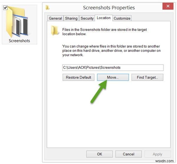 How to change Print Screen Screenshots folder location in Windows 11/10