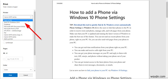 How to save webpage as PDF file in Edge Browser