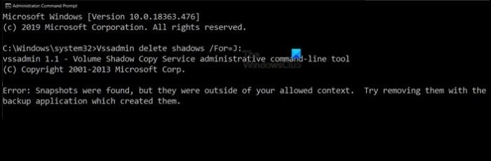 Error: Snapshots were found, but they were outside of your allowed context