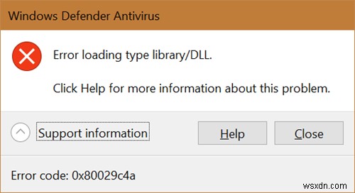 Windows Defender Error loading type library/DLL, 0x80029c4a