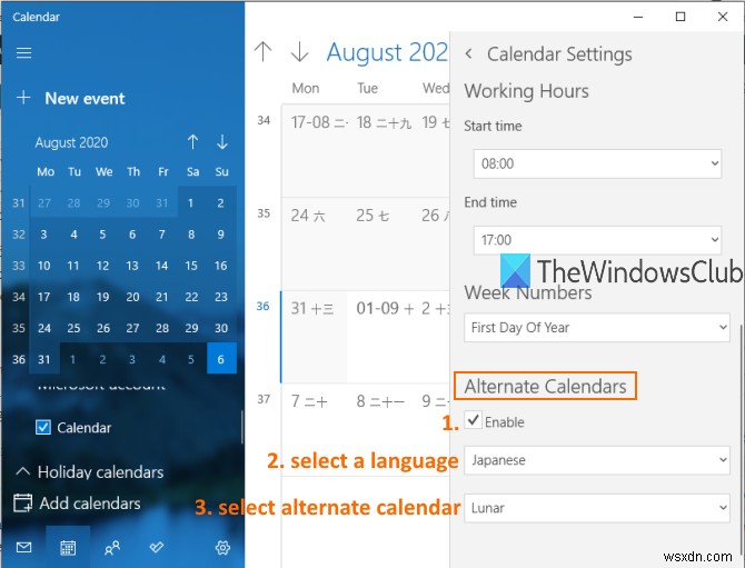 How to Enable or Disable Alternate Calendar in Calendar app of Windows 11/10