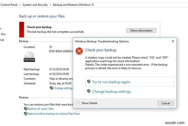 Windows Backup Error 0x81000019, A shadow copy could not be created