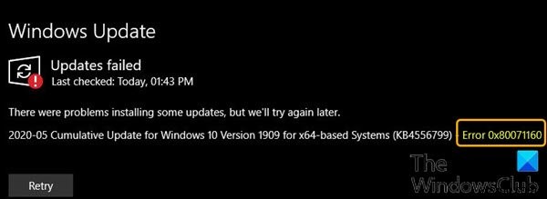 Fix Windows Update error 0x80071160
