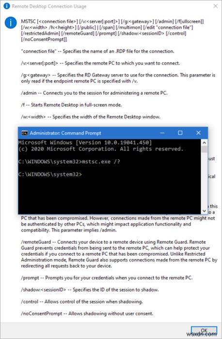 Command Line Parameters for Remote Desktop Connections in Windows 10