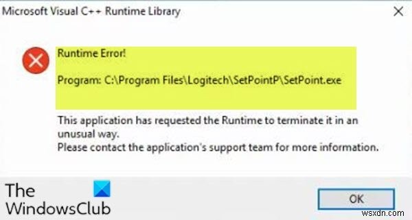 Fix Logitech Setpoint Runtime error on Windows 10