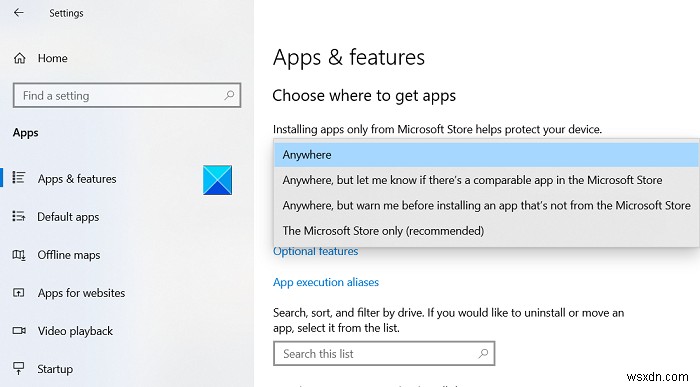 Choose where to get apps option is grayed out in Windows 10 Settings