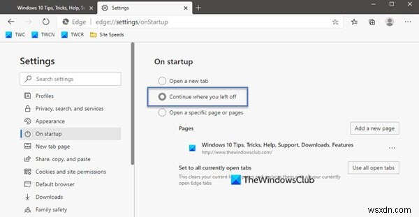 Continue where you left off not working on Chrome or Edge in Windows 11/10