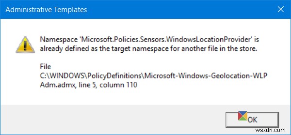Namespace is already defined error when opening Group Policy Editor in Windows 11/10