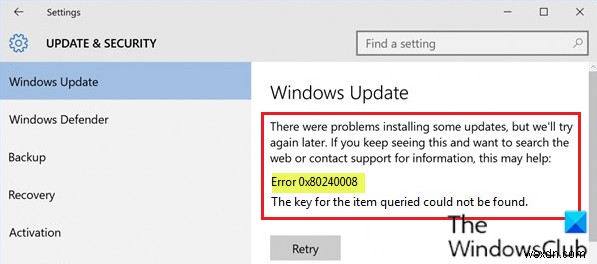 Fix Windows Update error 0x80240008 on Windows 10