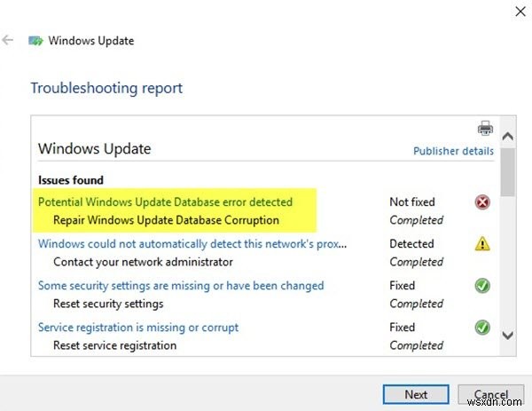 Potential Windows Update Database error detected in Windows 11/10