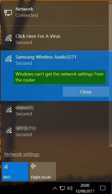 Windows can’t get the Network Settings from the router