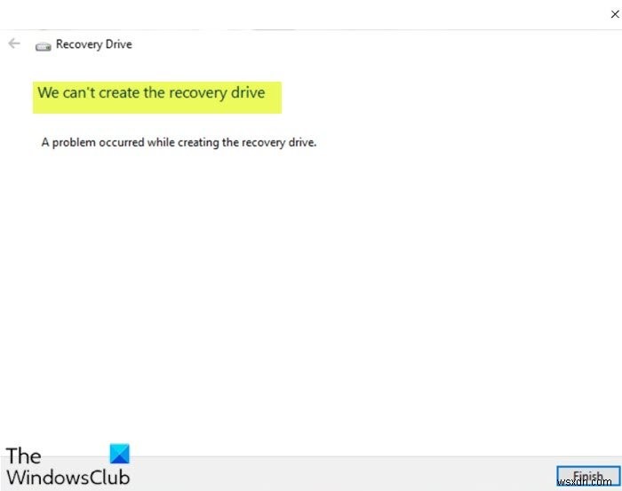 We can’t create the Recovery drive, A problem occurred while creating the recovery drive