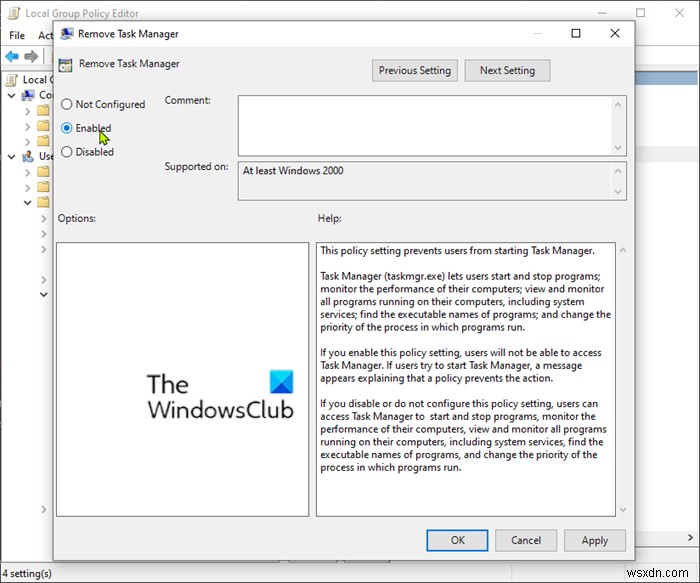 How to enable or disable the Task Manager in Windows 10
