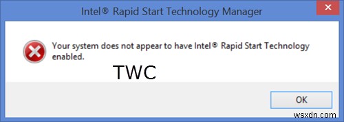 Your system does not appear to have Intel Rapid Start Technology enabled