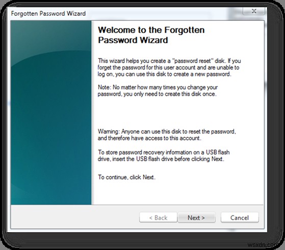 Create Password Reset Disk using USB Flash drive on Windows 10