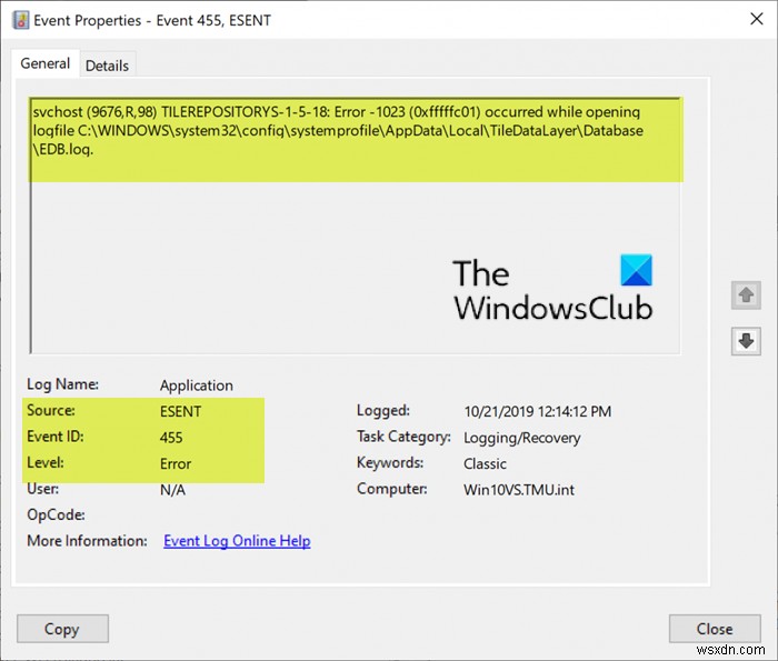 How to fix Event ID 455 ESENT error on Windows 11/10