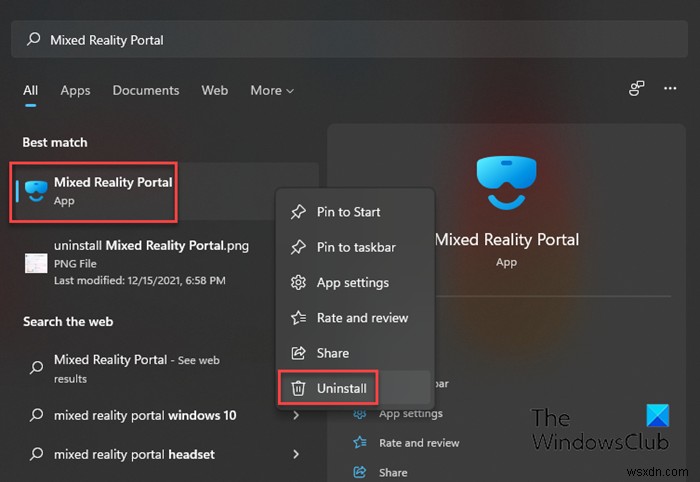 How to uninstall Mixed Reality Portal in Windows 11/10