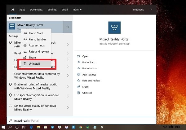 How to uninstall Mixed Reality Portal in Windows 11/10