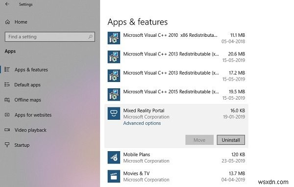 How to uninstall Mixed Reality Portal in Windows 11/10