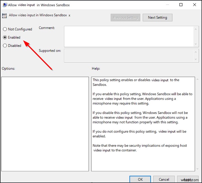 How to enable or disable Video Input in Windows Sandbox