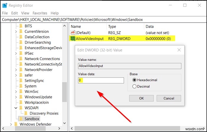 How to enable or disable Video Input in Windows Sandbox