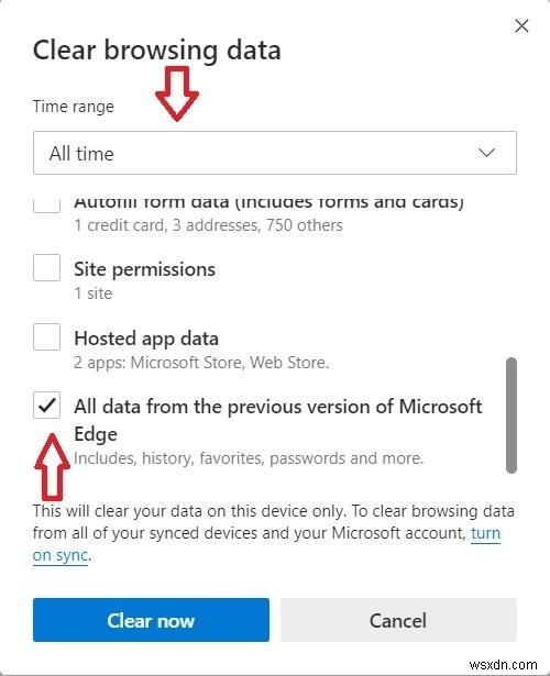 How to clear browsing data of Edge Legacy using Edge Chromium