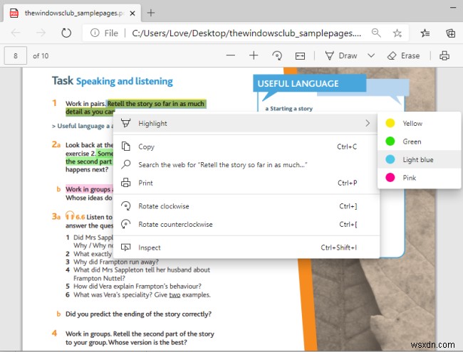 How to Highlight Text in PDF documents in Microsoft Edge browser