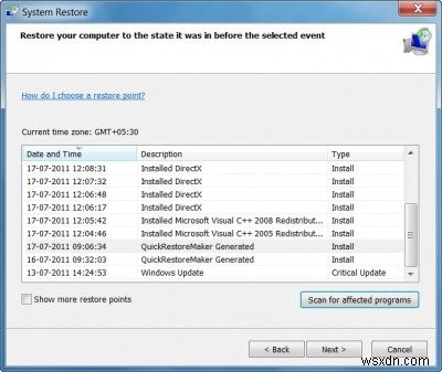 How to find out programs, files which will be affected after a System Restore