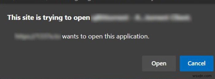 Disable This Site is trying to open this application prompt in Edge or Chrome