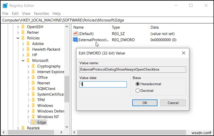 Disable This Site is trying to open this application prompt in Edge or Chrome