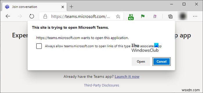 Disable This Site is trying to open this application prompt in Edge or Chrome