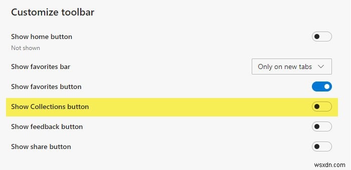 How to show or hide Collections button in Microsoft Edge browser